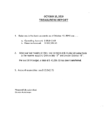 October 12 Treasurer’s Report