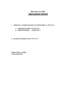 November 16 Treasurer’s Report