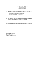 March 13 Treasurer’s Report