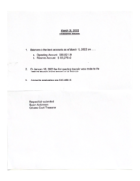 March 11 Treasurer’s Report