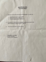 September 16 Treasurer’s Report